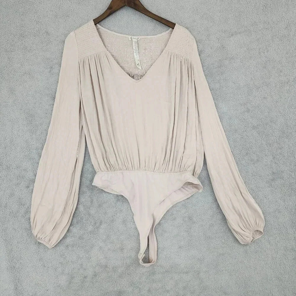 Free People Intimately Womens Long Sleeve Bodysuit In Blush size S  18PT
